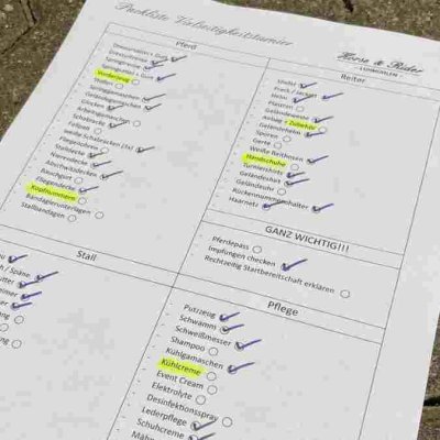 Packliste Vielseitigkeitsturnier